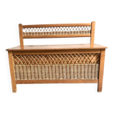 Banc coffre à jouet en bois et rotin