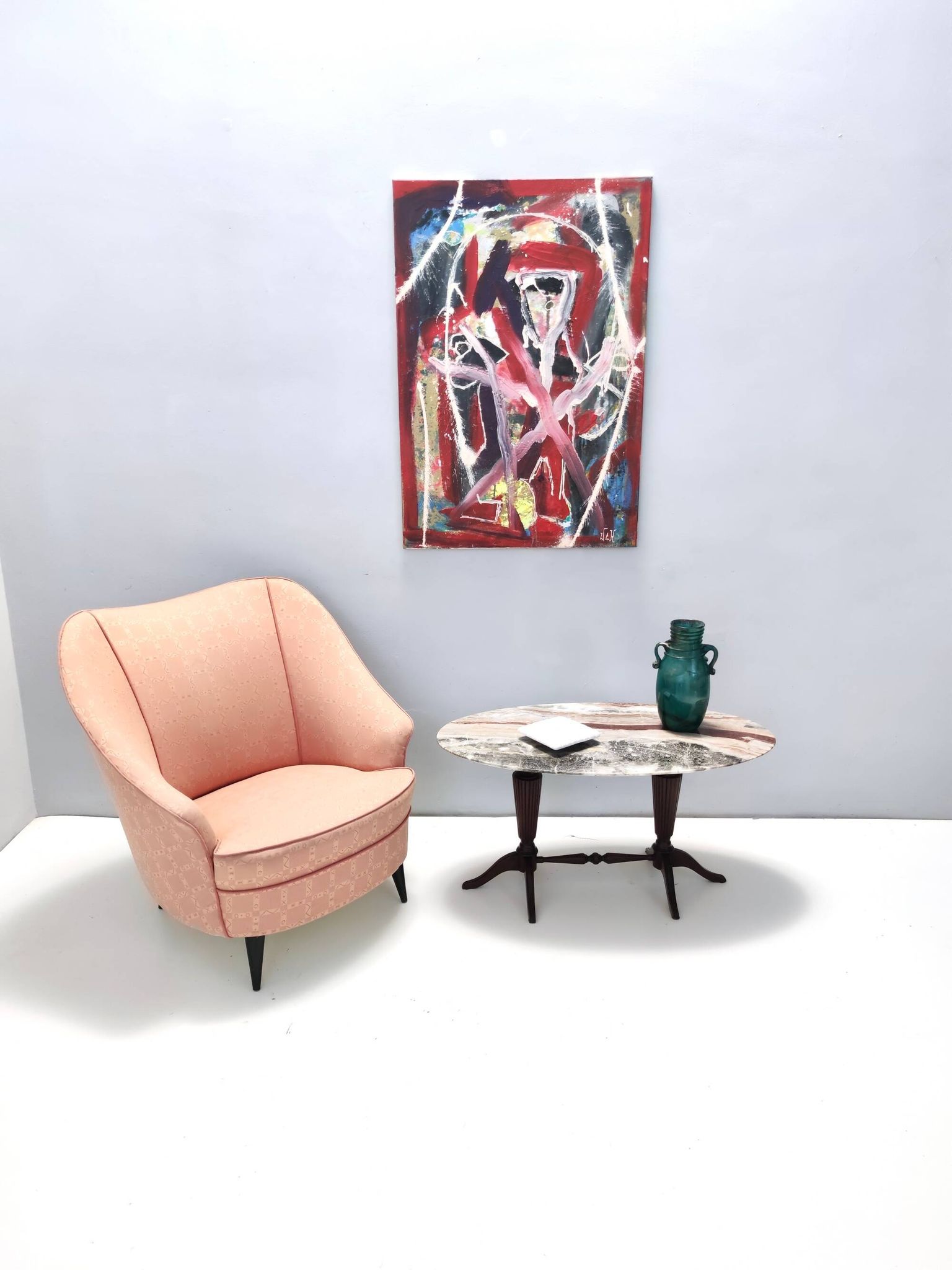 Vintage Beech Coffee Table Ascribable to Paolo Buffa with an Oval Red Onyx Top