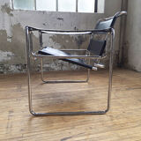 Bauhaus modernist leather chrome armchairs