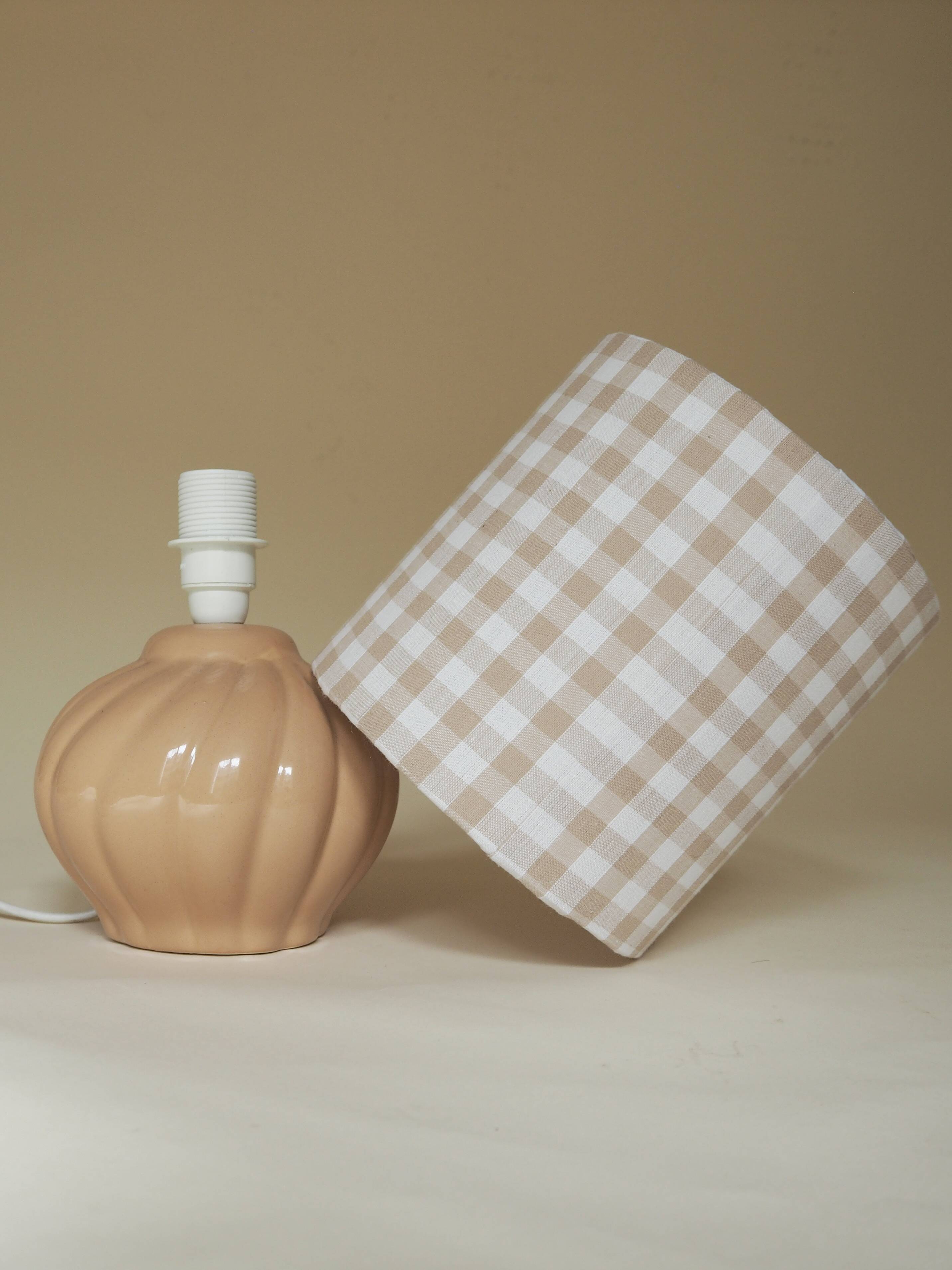 Ceramic lamp with a gingham cotton shade