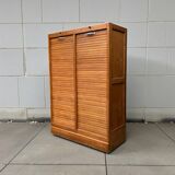 Antique oak tambour door filing cabinet, H120