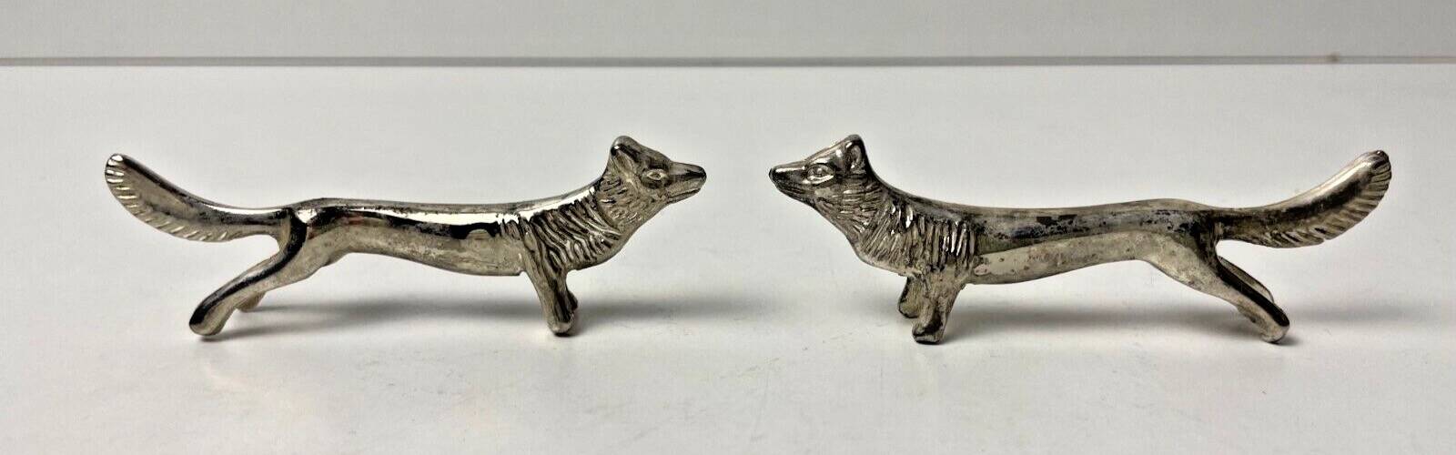 6 Vintage Silver Metal Knife Rests - Elegant Fox Design