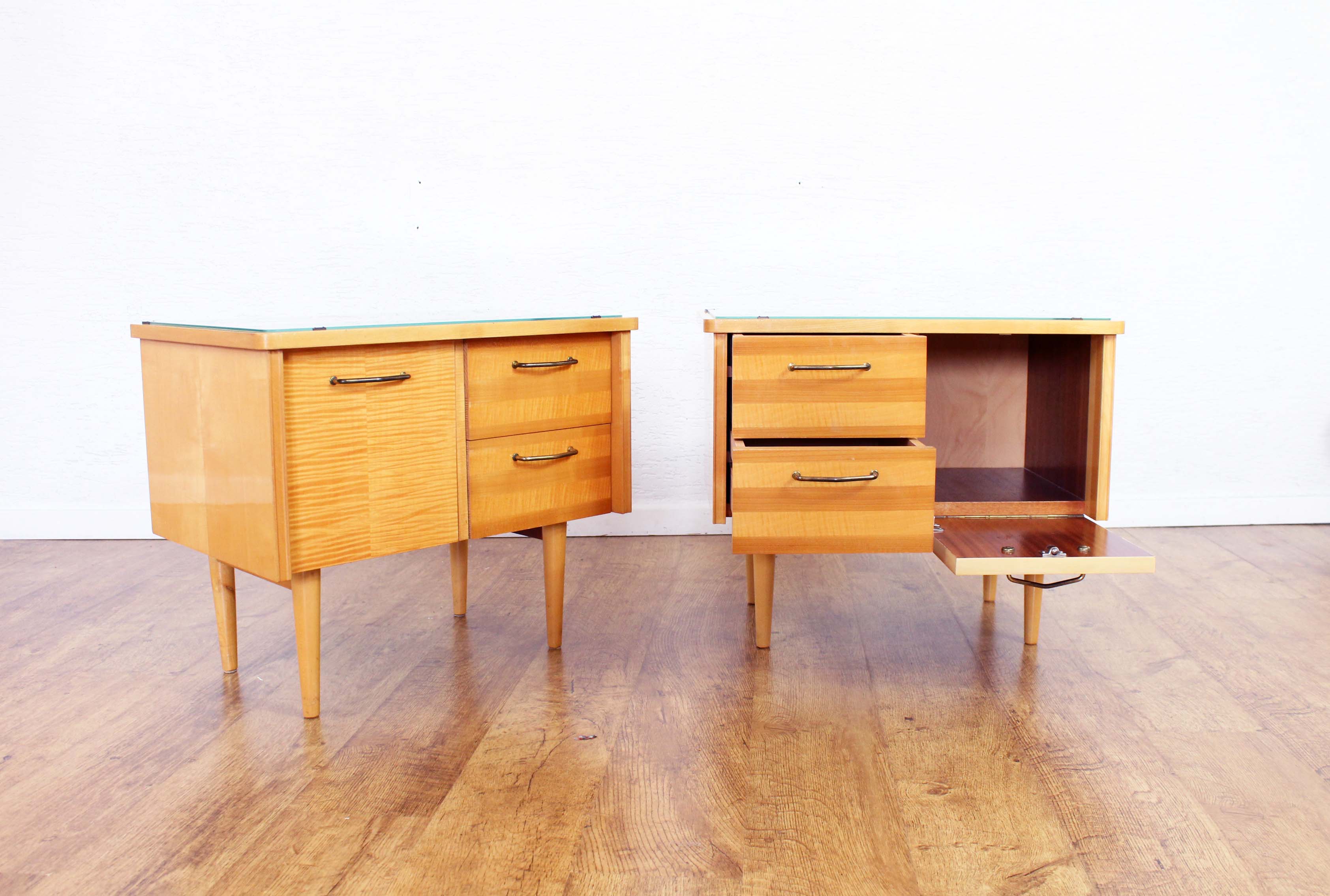 Pair of bedside 60s maple plate