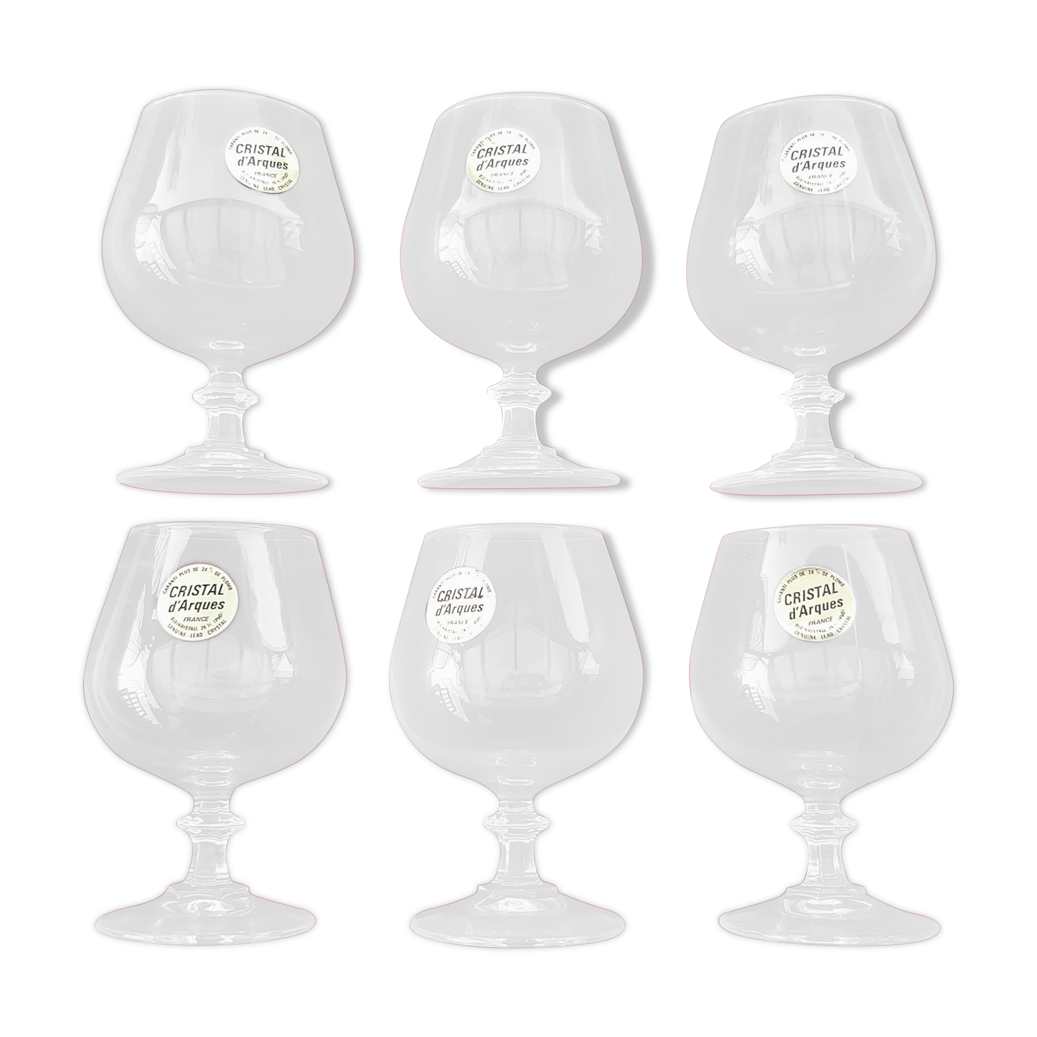 6 new Arques crystal cognac glasses