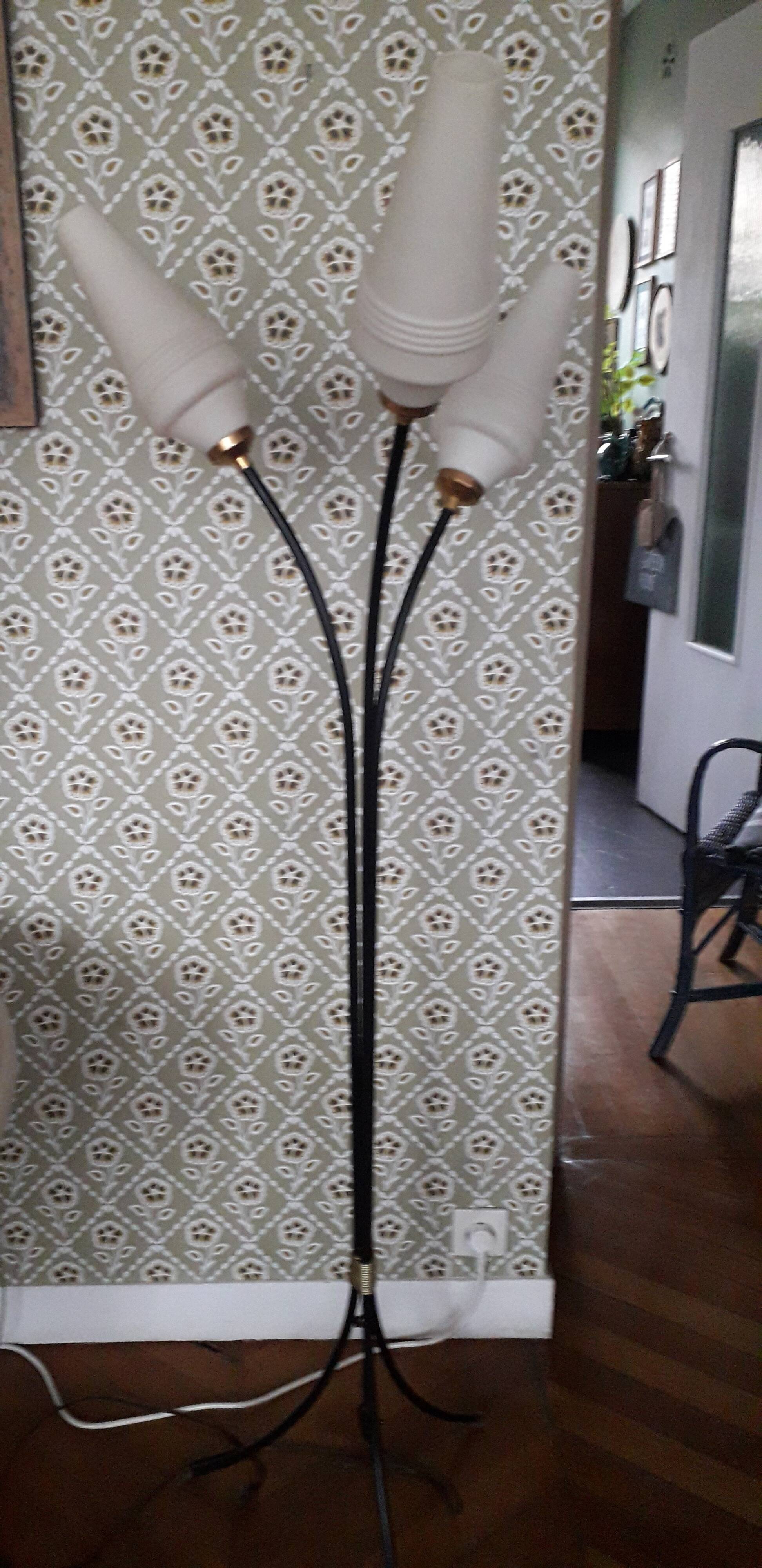 1950s metal tripod floor lamp