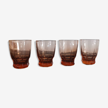 Set of 4 water glasses from the 1930s smoky pink