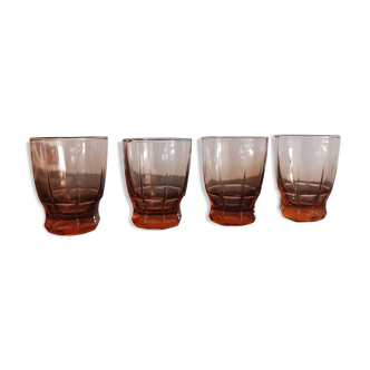 Série de 4 verres à eau des années 30 rose fumé
