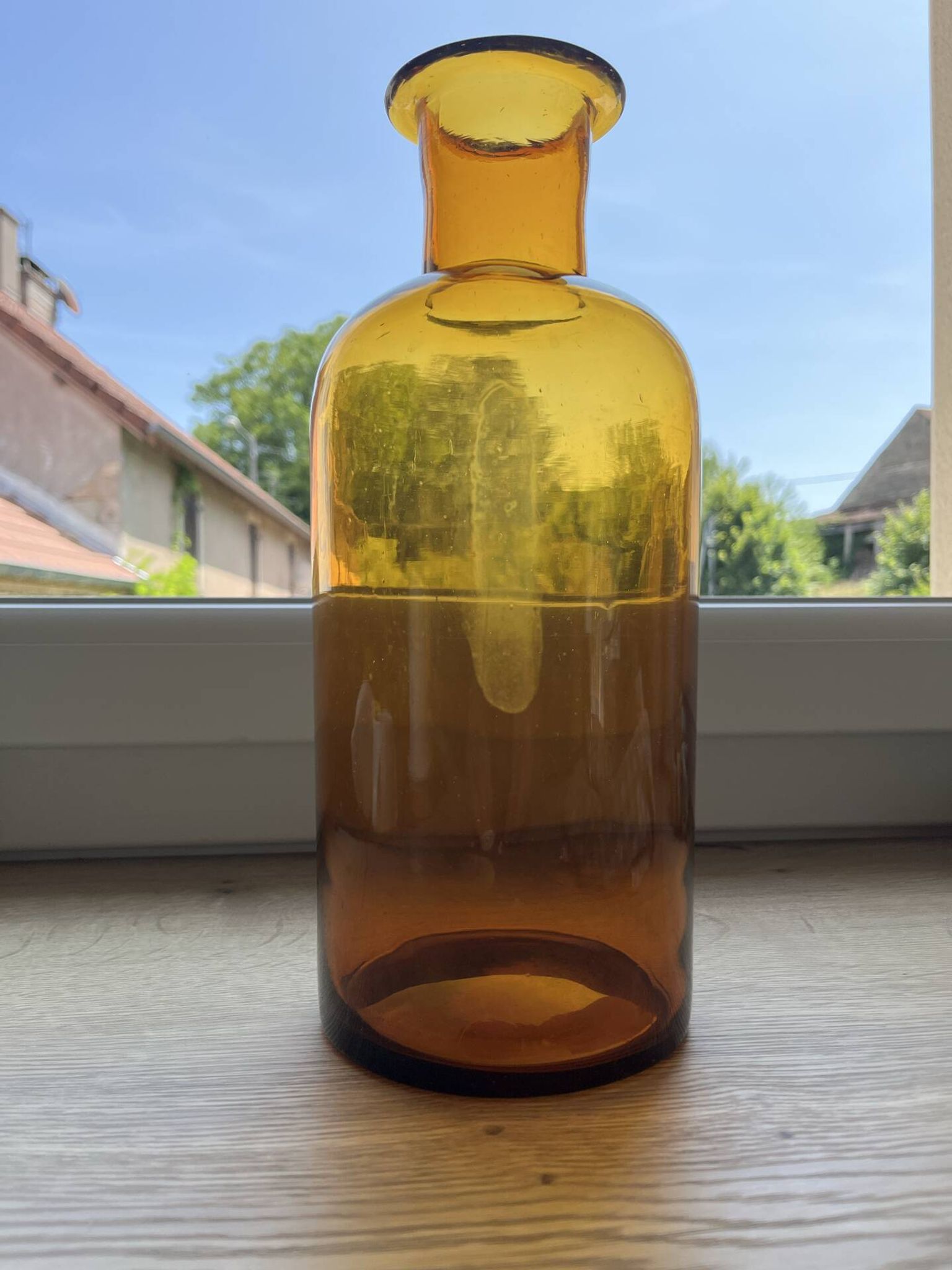 Amber glass vase bottle