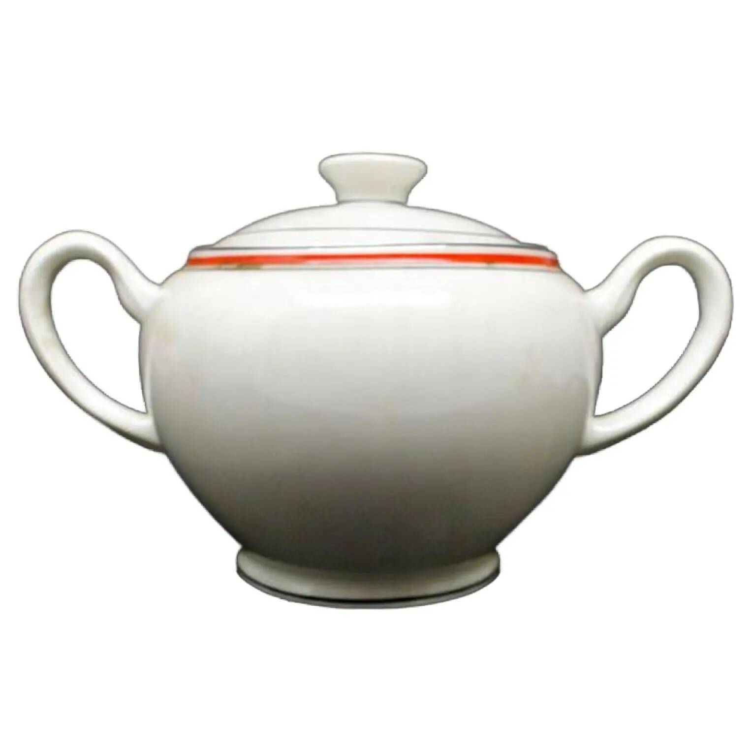Art déco sugar bowl, cream ceramic, Poland, 1930s