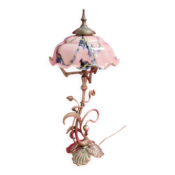 Art Nouveau bronze lamp with very beautiful opaline, Lucien Gau, 54x25