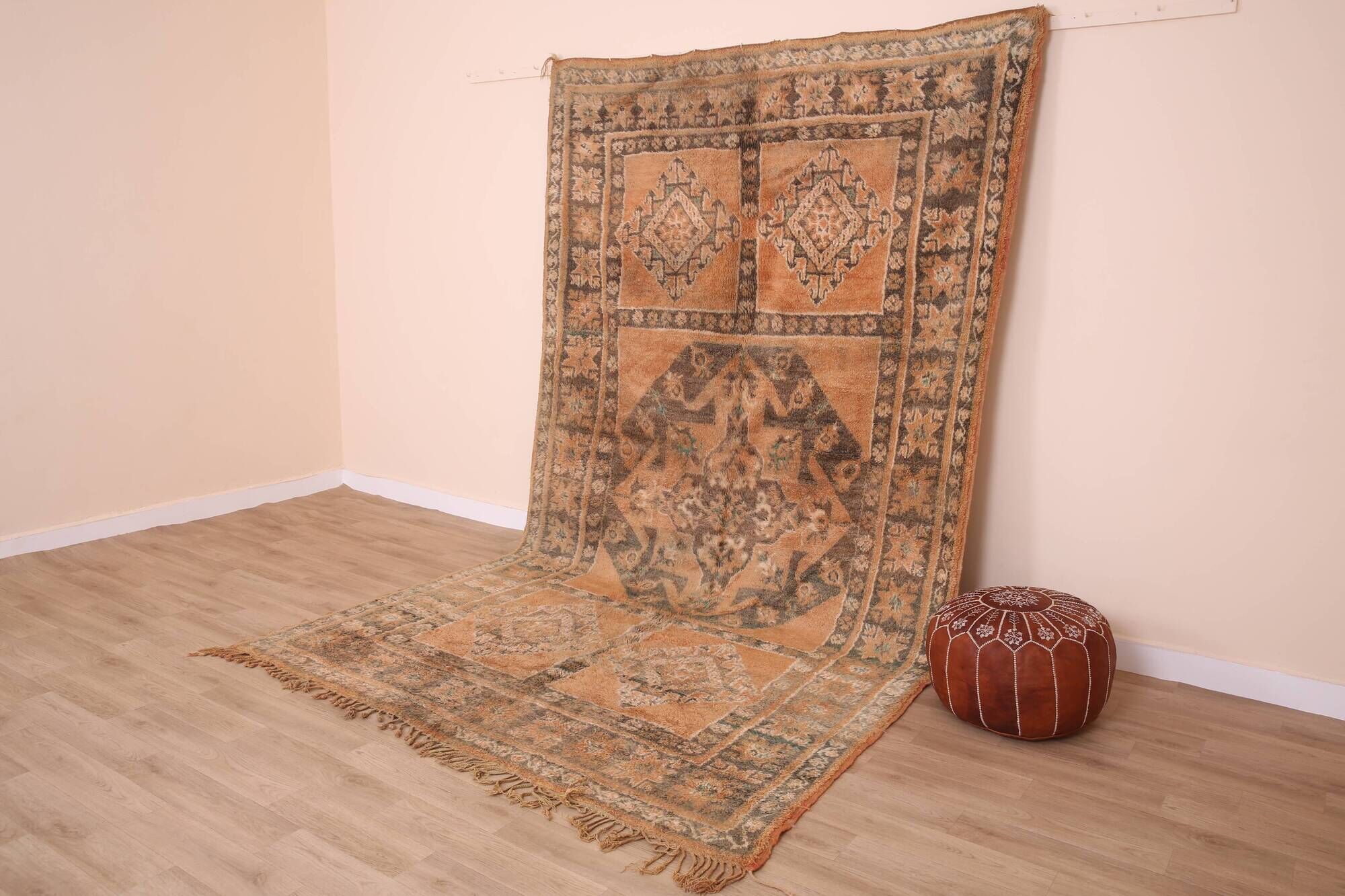 Terracotta Vintage Moroccan Rug 199 x 342 cm, Berber Handmade Wool Rug boho
