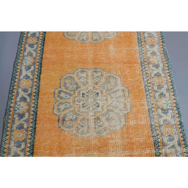 Vintage Turkish Oushak handmade wool cotton orange runner 78x305