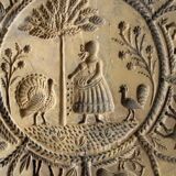 Artisanal carved solid wood underside with mountain décor - round chalet décor