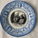 4 assiettes à dessert anciennes bleues et noires Jules Vieillard Bordeaux XIXème siècle