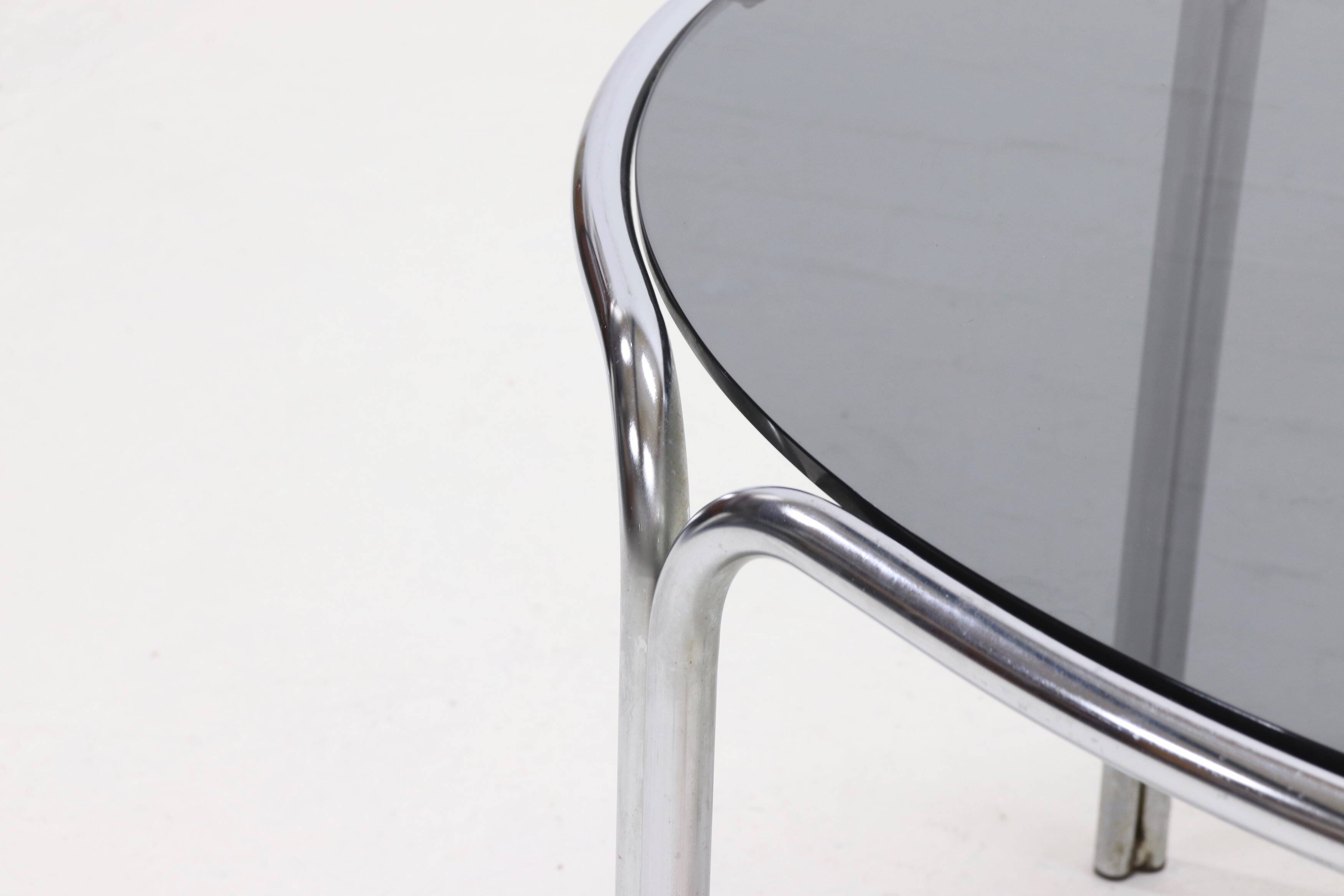 Italian Modern Chrome and Smoked Glass Round Dining Table 1970s