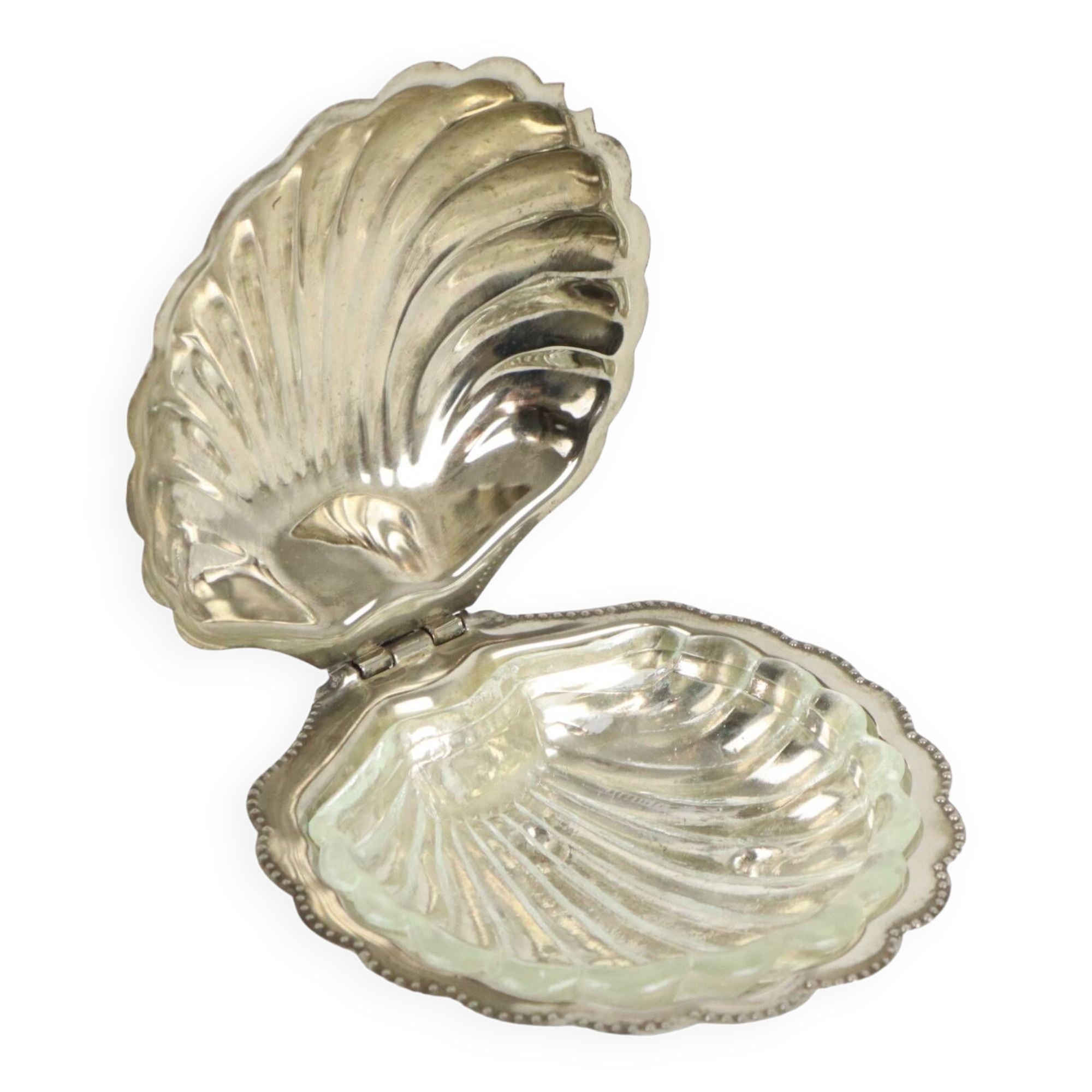 Vintage Argent Plaqué Shell Beurrier Caviar Holder Verre Marqué