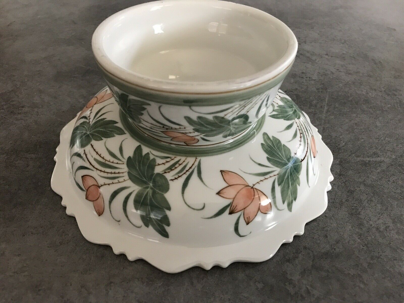 Round decorative porcelain cup hand painted floral decoration Thailand