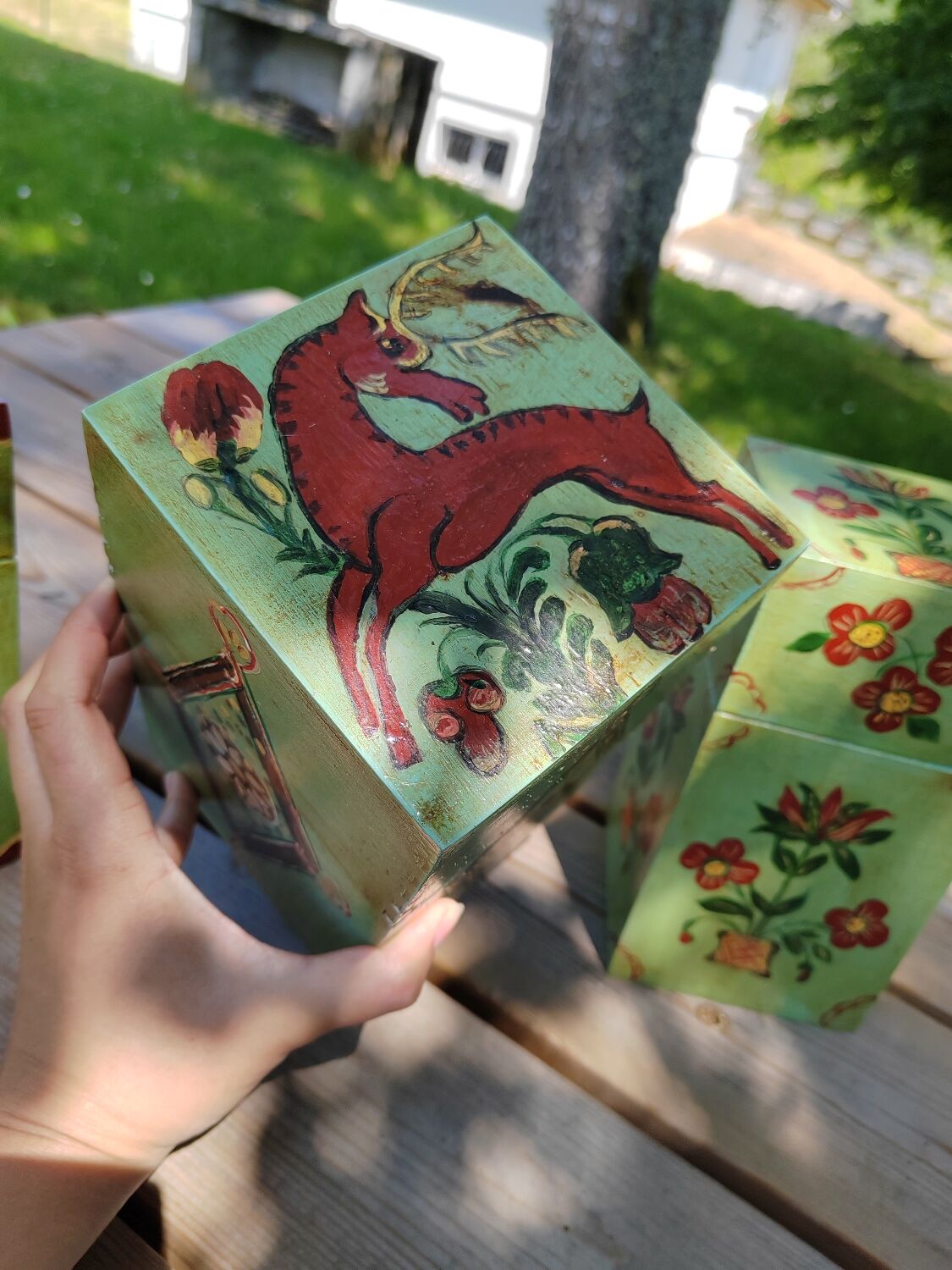 Hand-painted nesting boxes in the 90s