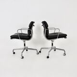 Black leather chairs with soft padding by Charles & Ray Eames for ICF, 1970s, set of 2