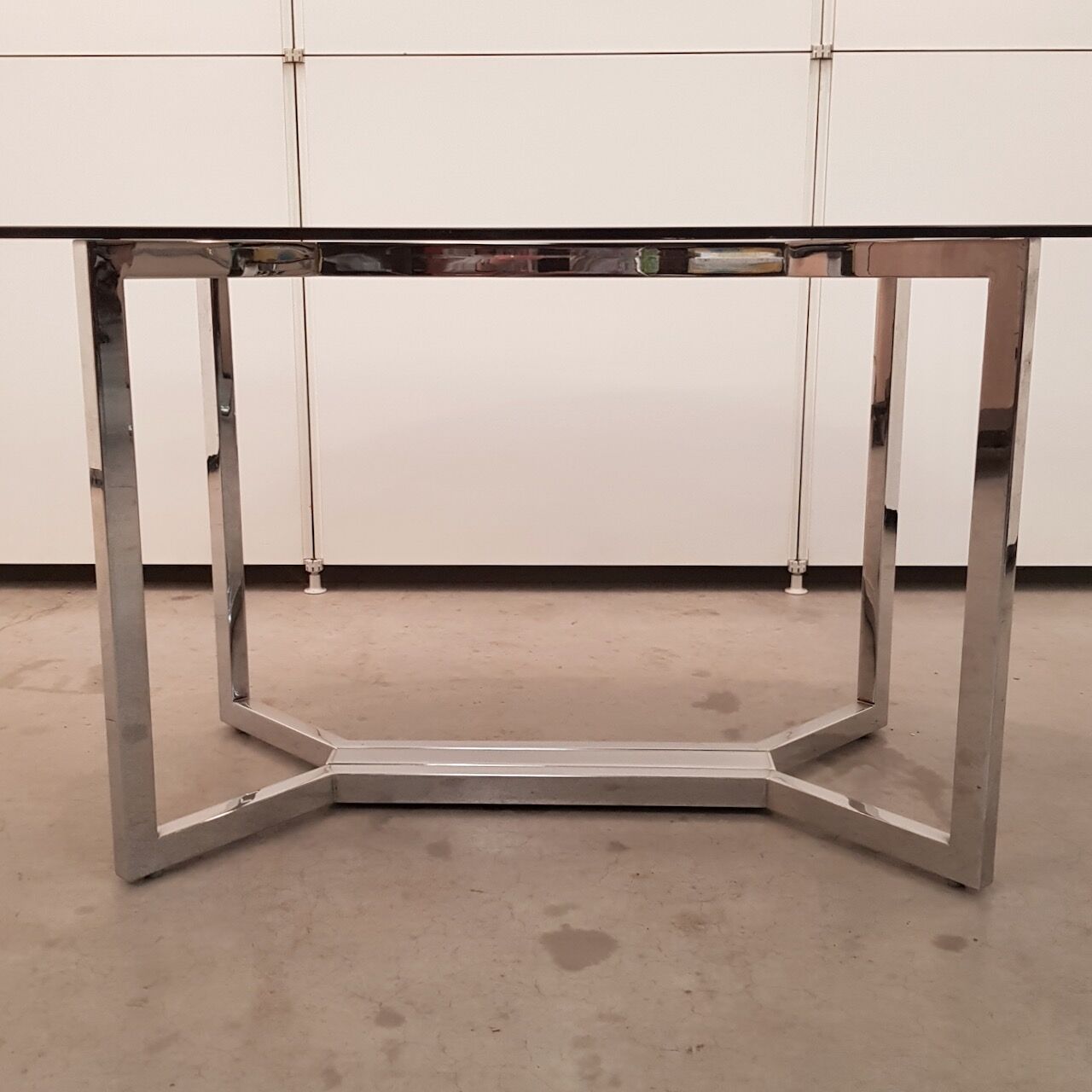 Vintage glass and chrome oval dining table, 1970