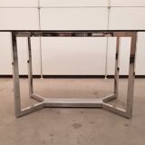 Vintage glass and chrome oval dining table, 1970