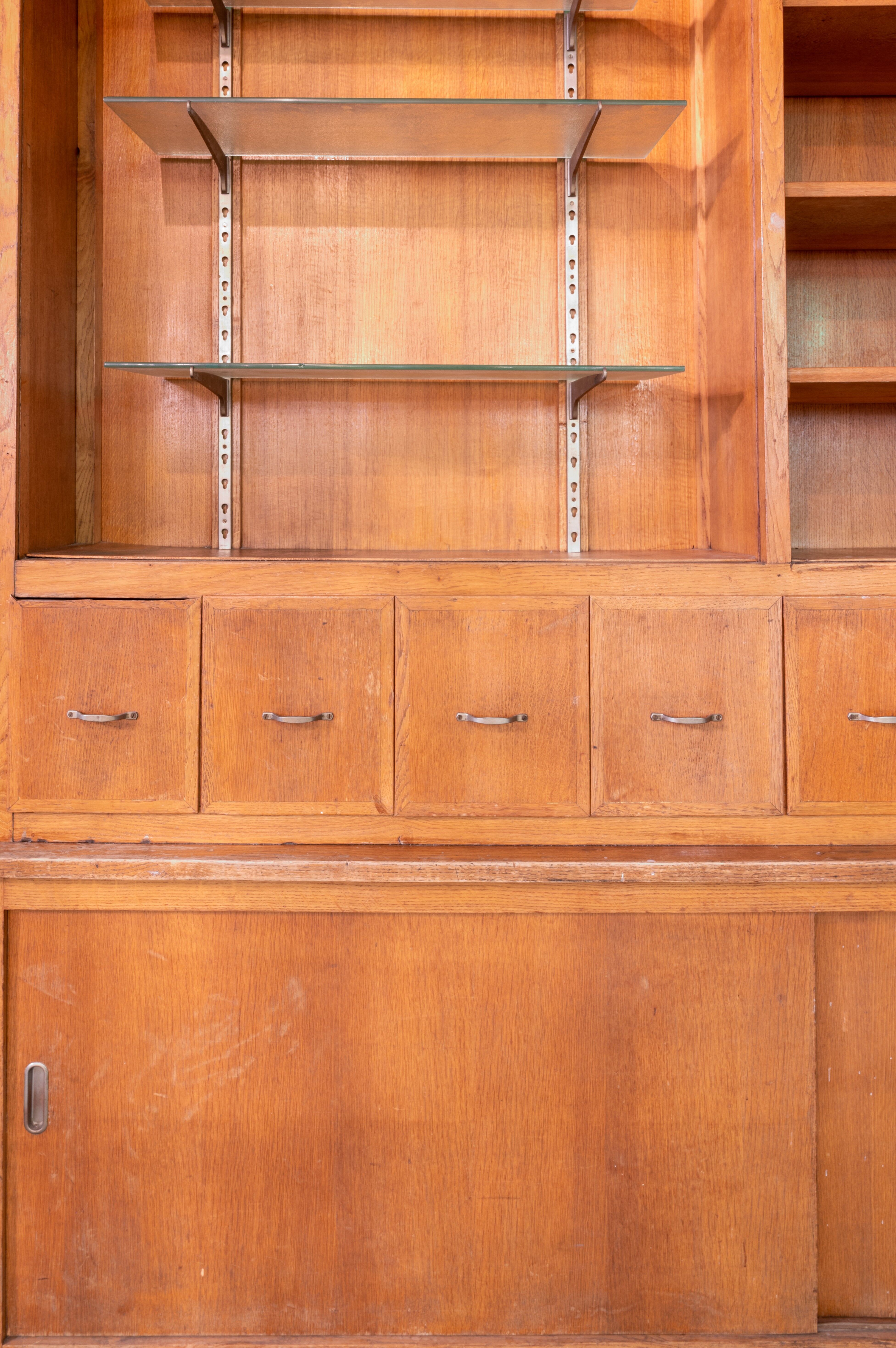 Vintage haberdashery grocery cabinet old shop interior, 1950s