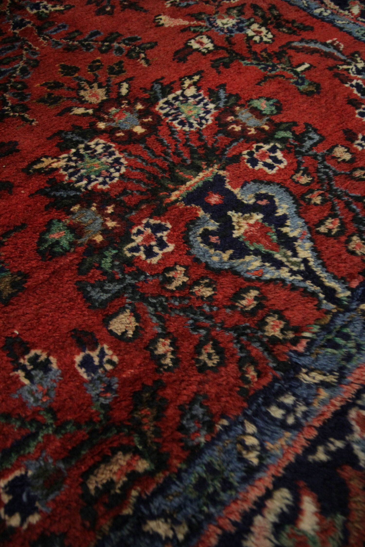 Vintage hamadan runner rug traditional long red wool carpet- 105x250cm