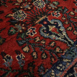 Vintage hamadan runner rug traditional long red wool carpet- 105x250cm