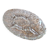 Vintage glass aperitif platter, 5-compartment server.