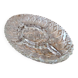 Vintage glass aperitif platter, 5-compartment server.