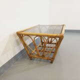 Vintage coffee table in smoked glass and rattan from the 70s