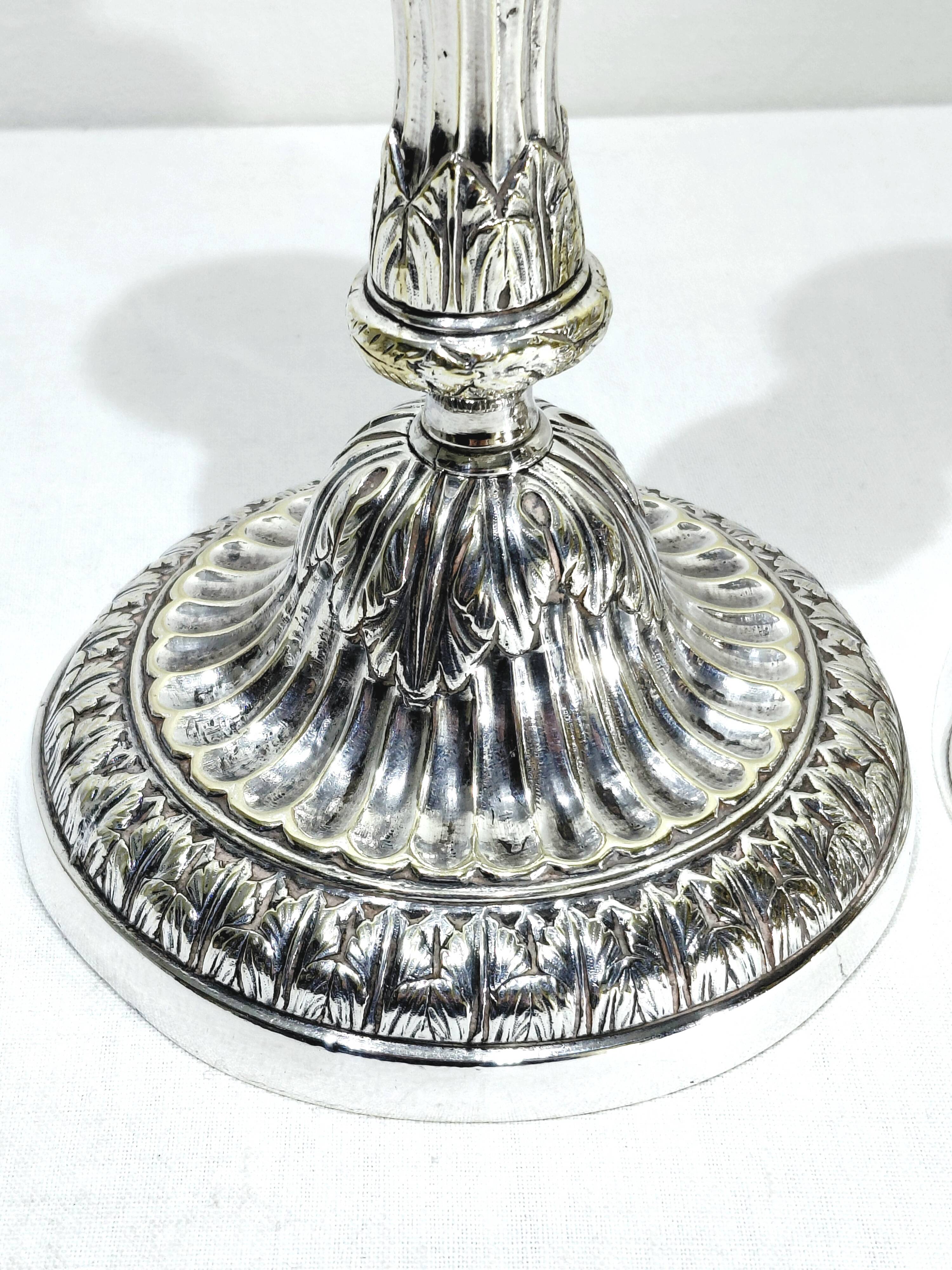 PAIR OF SILVERED BRONZE CANDLESTICKS