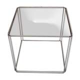 Square coffee table of Max Sauze in chromed structure and glass circa 70