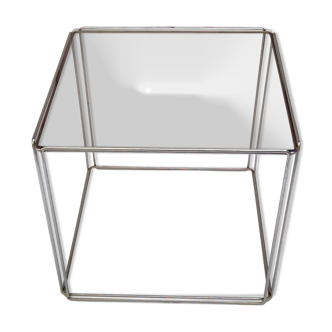 Table basse carré de Max Sauze en structure chromée et verre circa 70