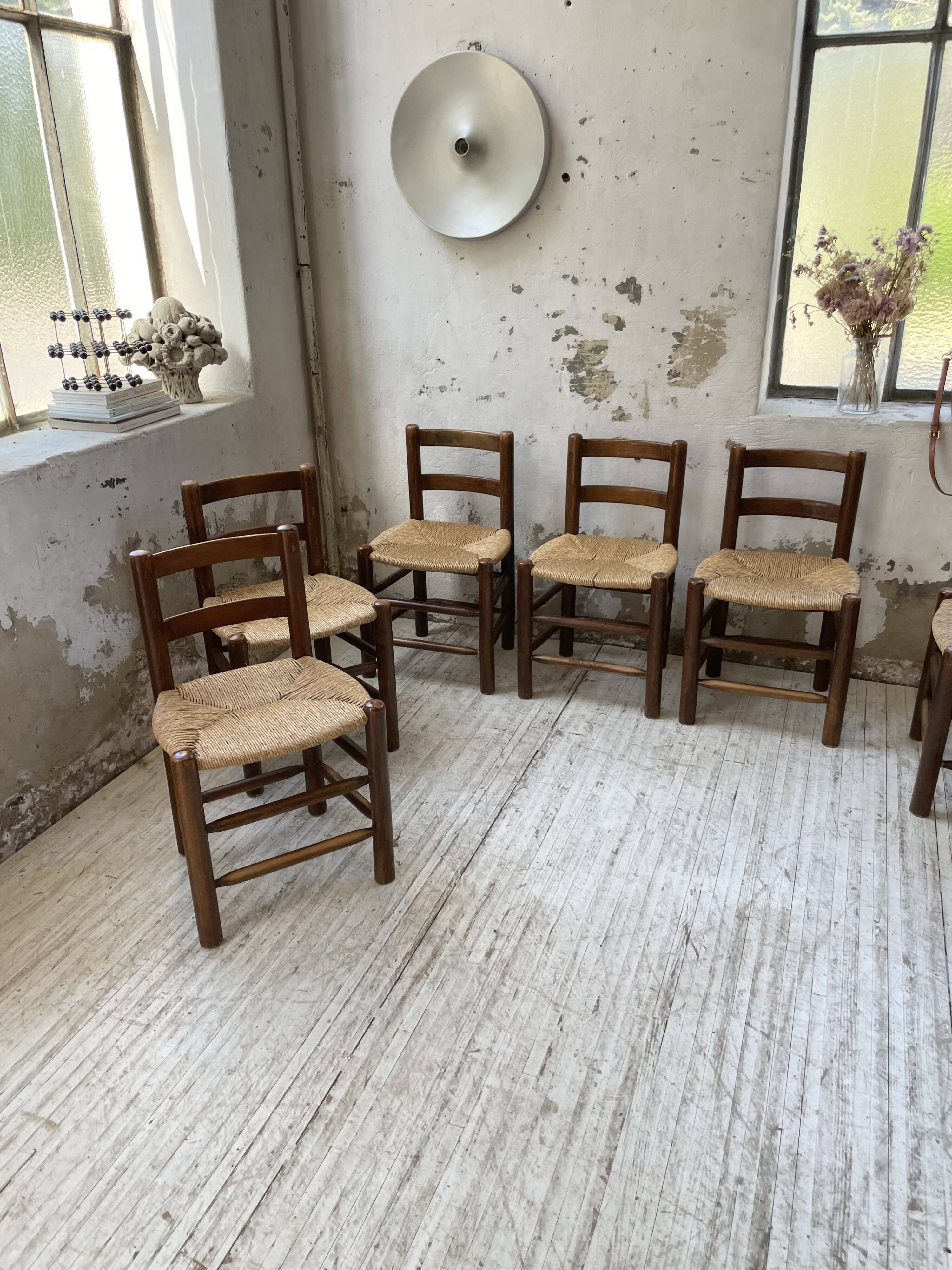 6 straw and oak chairs, mountain furniture