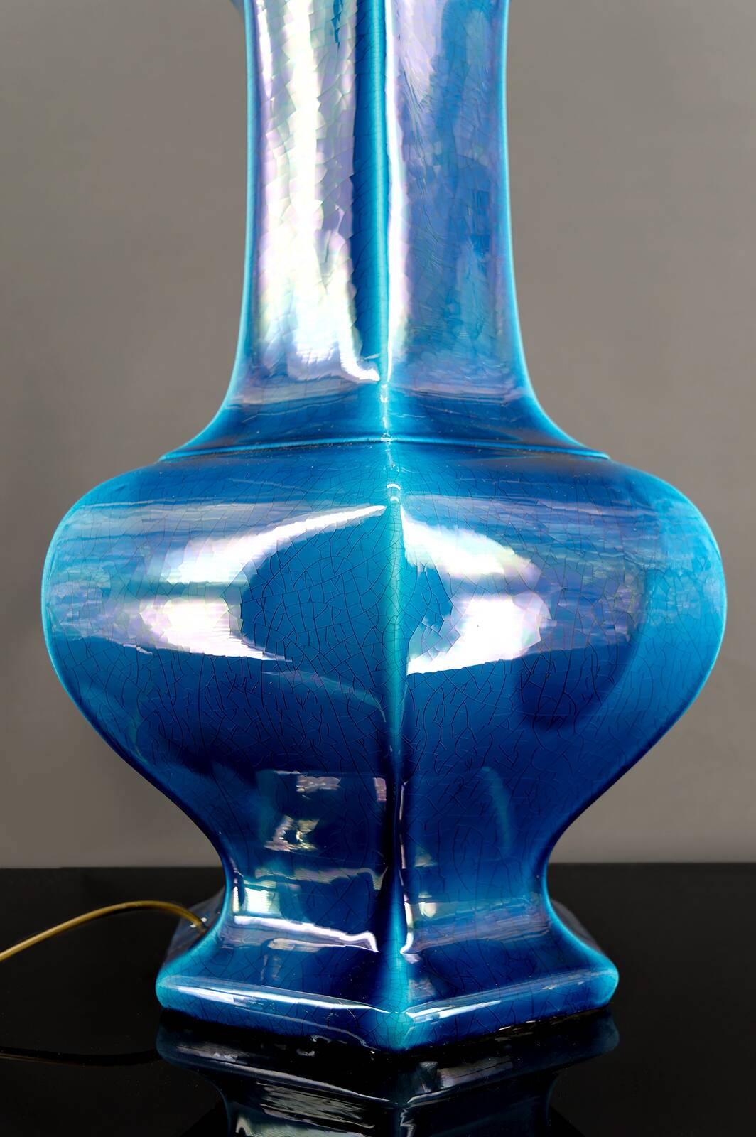 Important Porcelain Lamp with Blue Crackle Enamel, France, Circa 1940