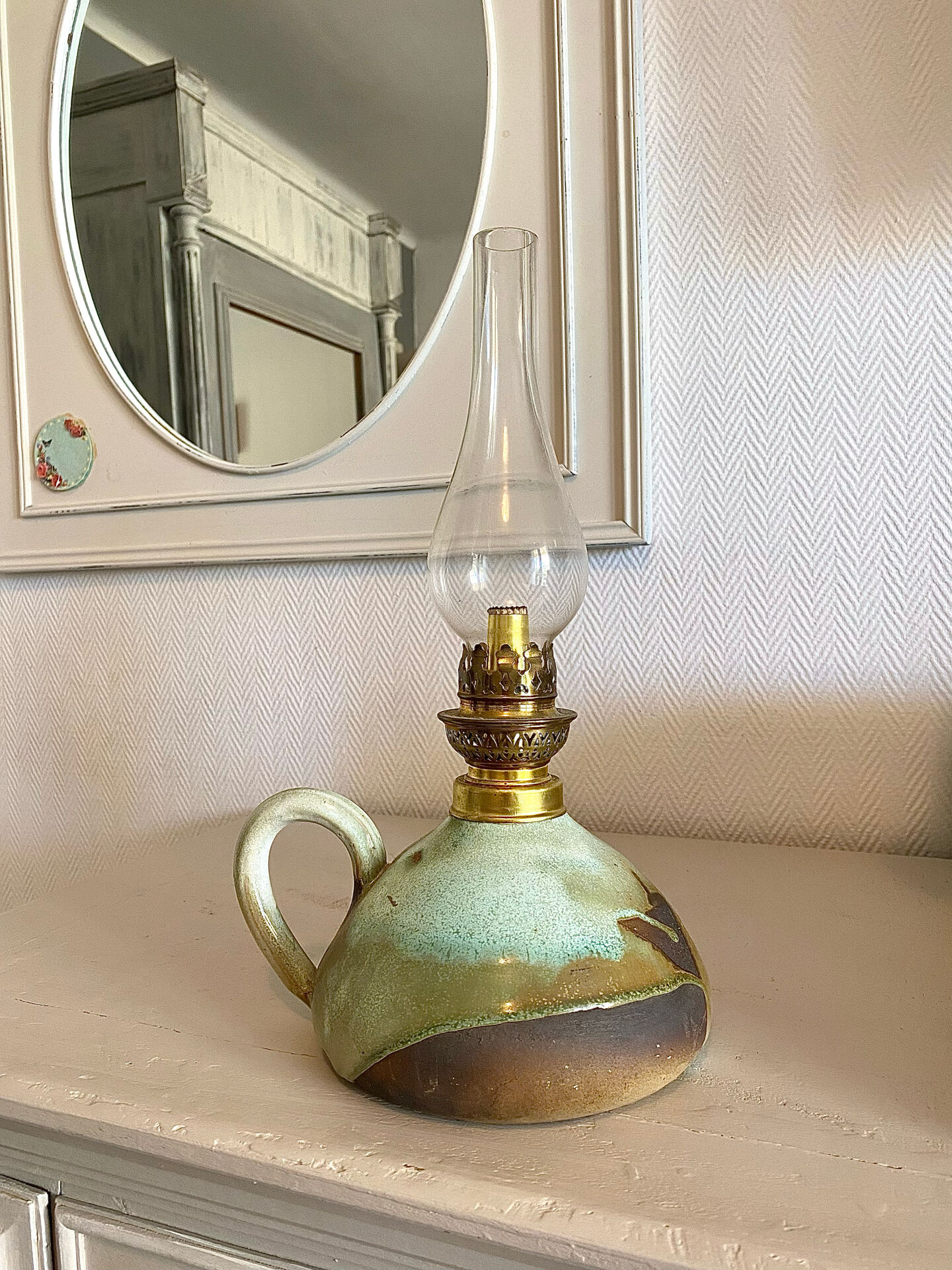 Glazed stoneware oil lamp from the 1960s.