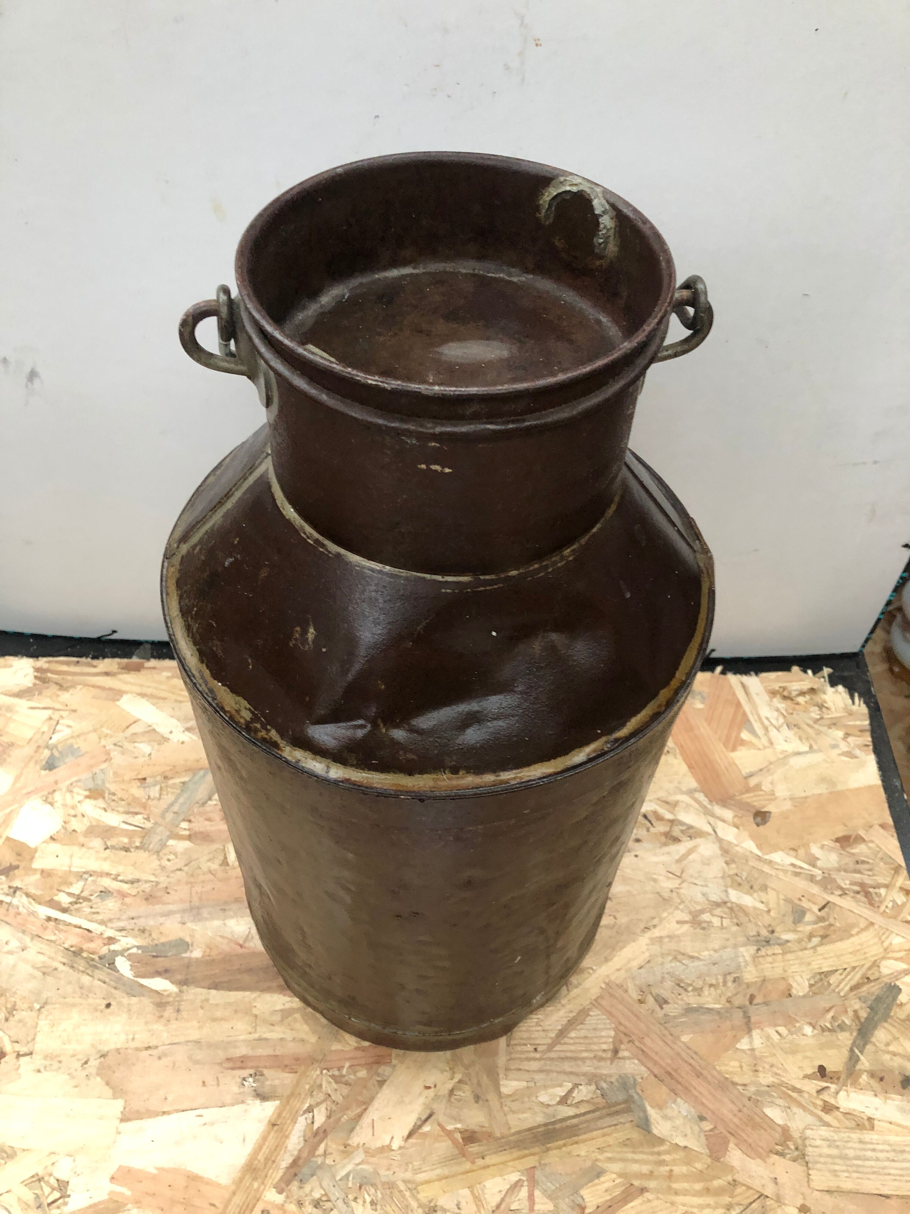 Old milk pot + metal lid vintage decoration