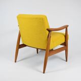 Vintage original armchair , 1960s, fully restored, yellow fabric, teak