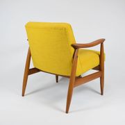 Vintage original armchair , 1960s, fully restored, yellow fabric, teak