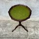 Small antique wooden and leather pedestal table, vintage wine side table