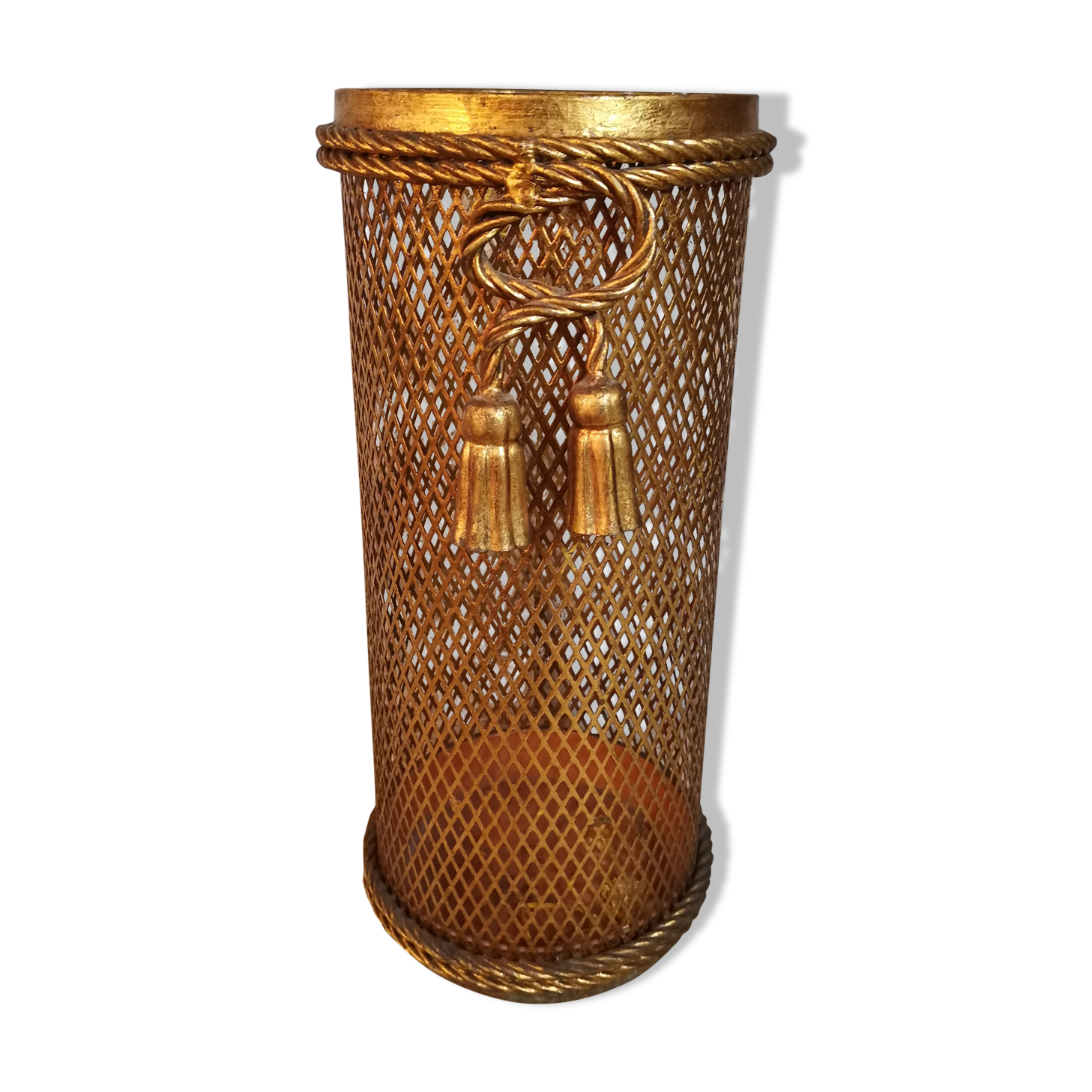 Hollywood Regency gold metal umbrella holder by Li Puma