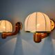 Pair of regency wall lights, pine and stretched canvas, Italy, 1970