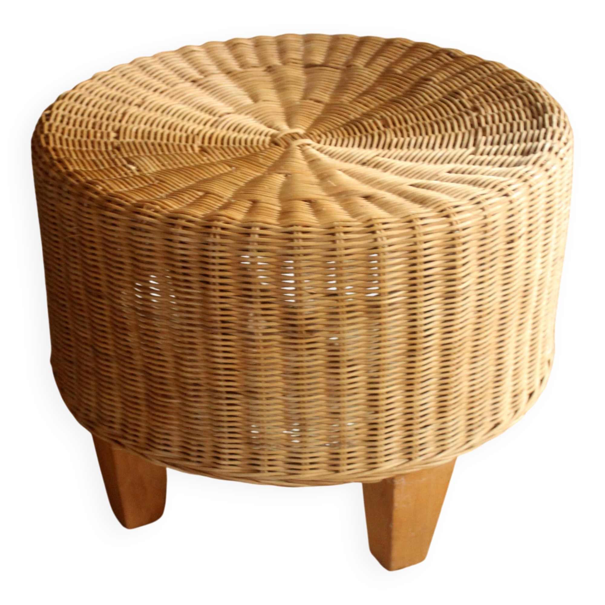Table d'appoint ronde en rotin, bambou et bois - Vintage