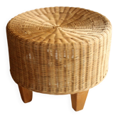 Round side table made of rattan, bamboo and wood - Vintage