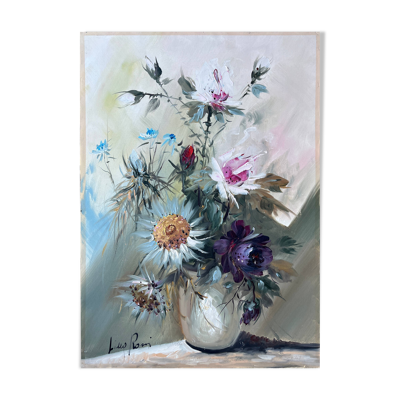 Tableau HST ''Bouquet de fleurs sauvages'' signé éc. XX° siècle