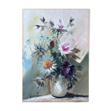 Tableau HST "Bouquet de fleurs sauvages" signé éc. XX° siècle