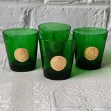 4 green dubonnet byrrh glasses with medallion of the kings of france