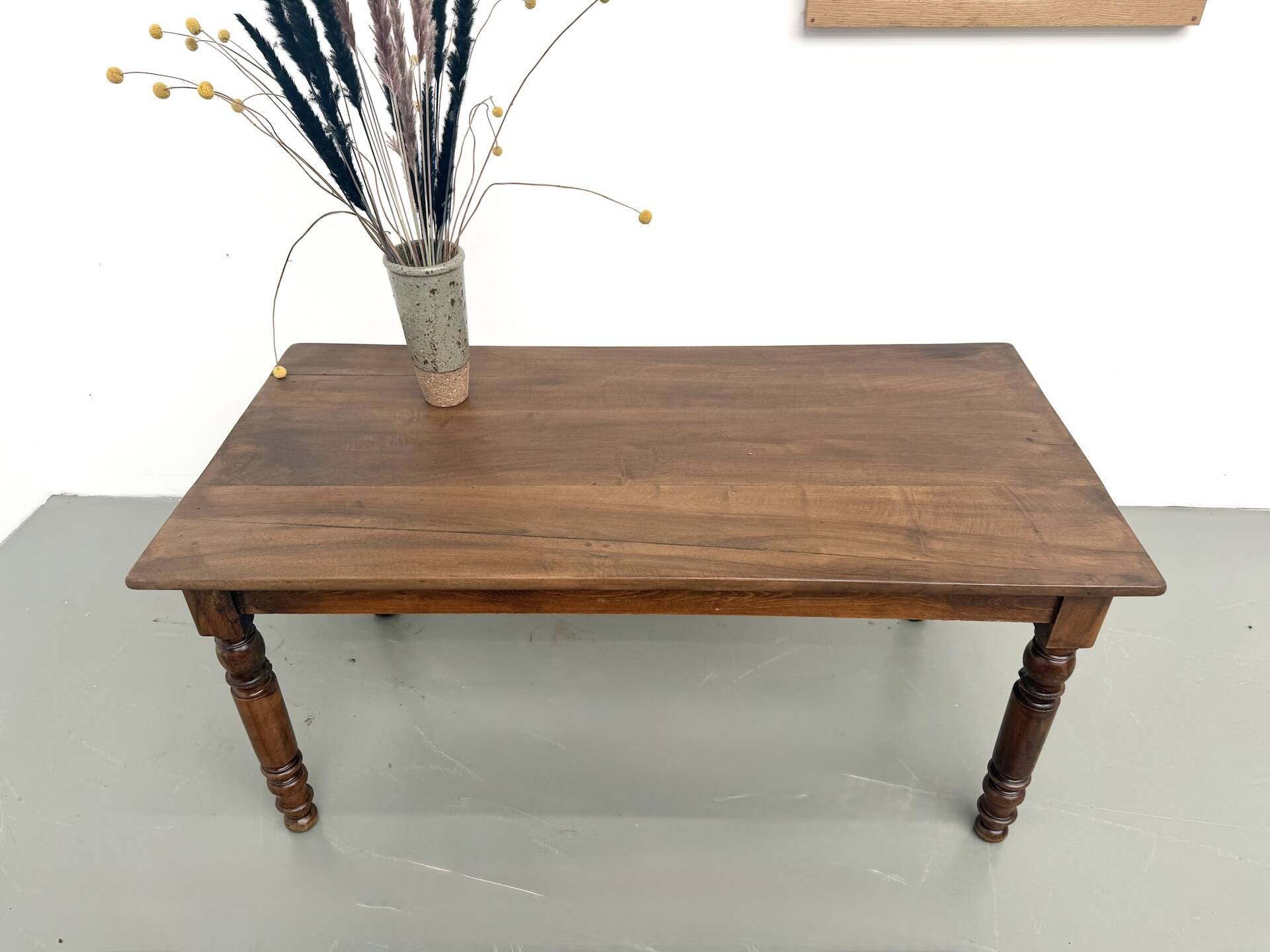 Farm table in solid cherry wood, turned legs, France, around 1900.