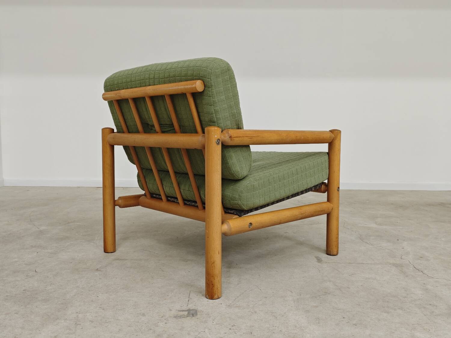 Pair of chalet style armchairs in green fabric